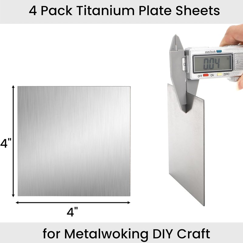 Tlence 4 Pack Titanium Plate Sheets, 4" x 4'' x 0.04" Titanium Metal Sheet, 1mm Thick TA1 Alloy Plates for Metalwoking DIY Craft - Image 2